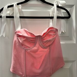 Pink Crop Top with White Straps